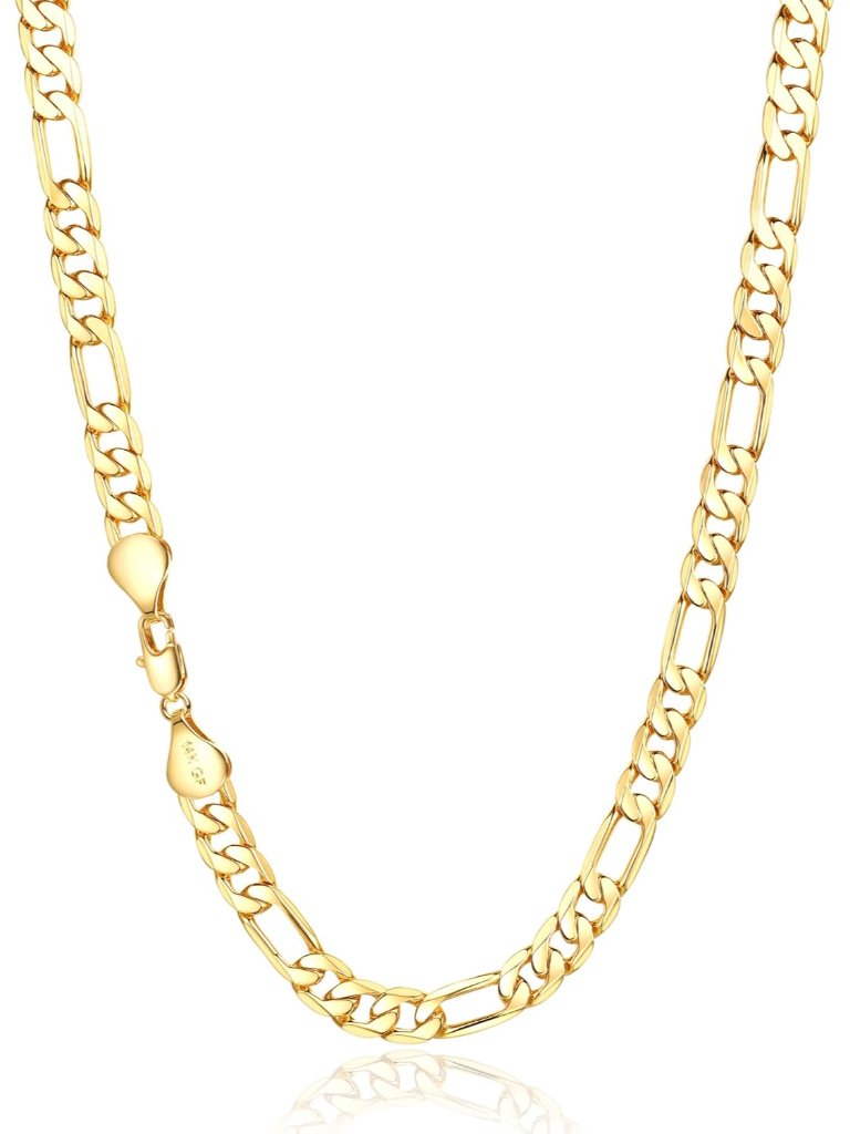 7mm Gold Figaro Link Chain Necklace For Men Women14k Gold Chain Necklace For